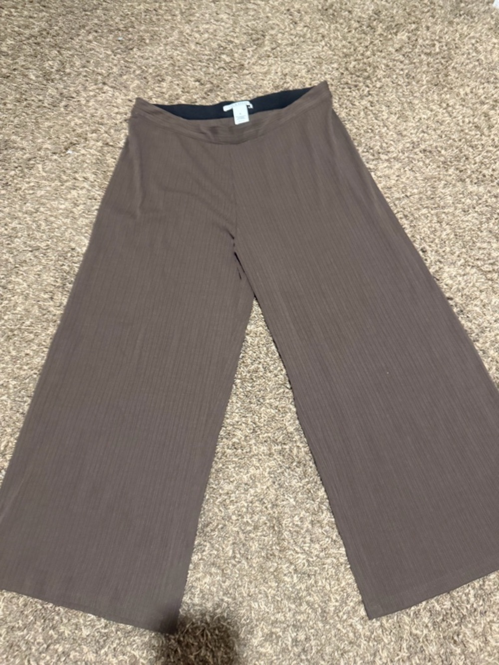 Zac & Rachel Taupe Wide-Leg Ribbed Dress Pants